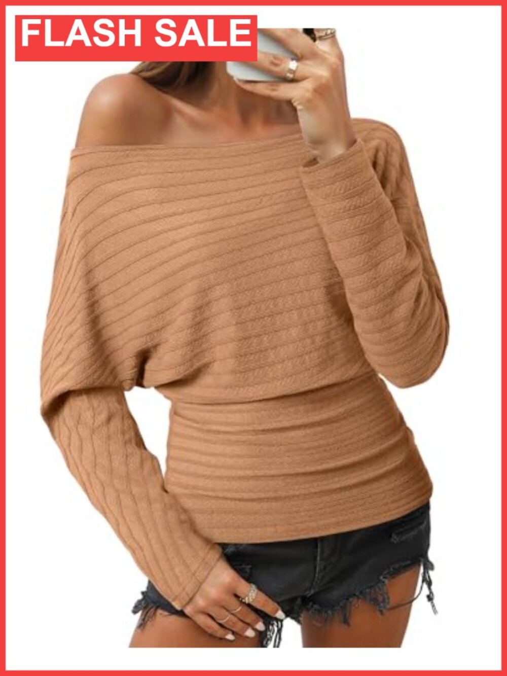 Women Off The Shoulder Long Batwing Sleeve Knit Pullover Sweater